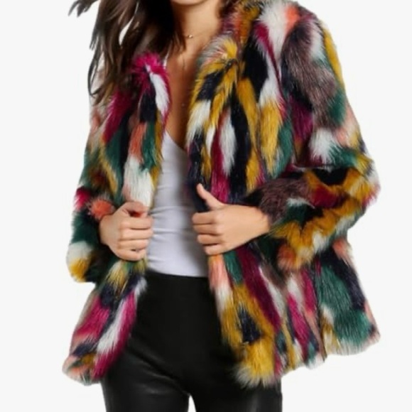 None Jackets & Blazers - Vibrant Multicolor Faux Fur Teddy Jacket